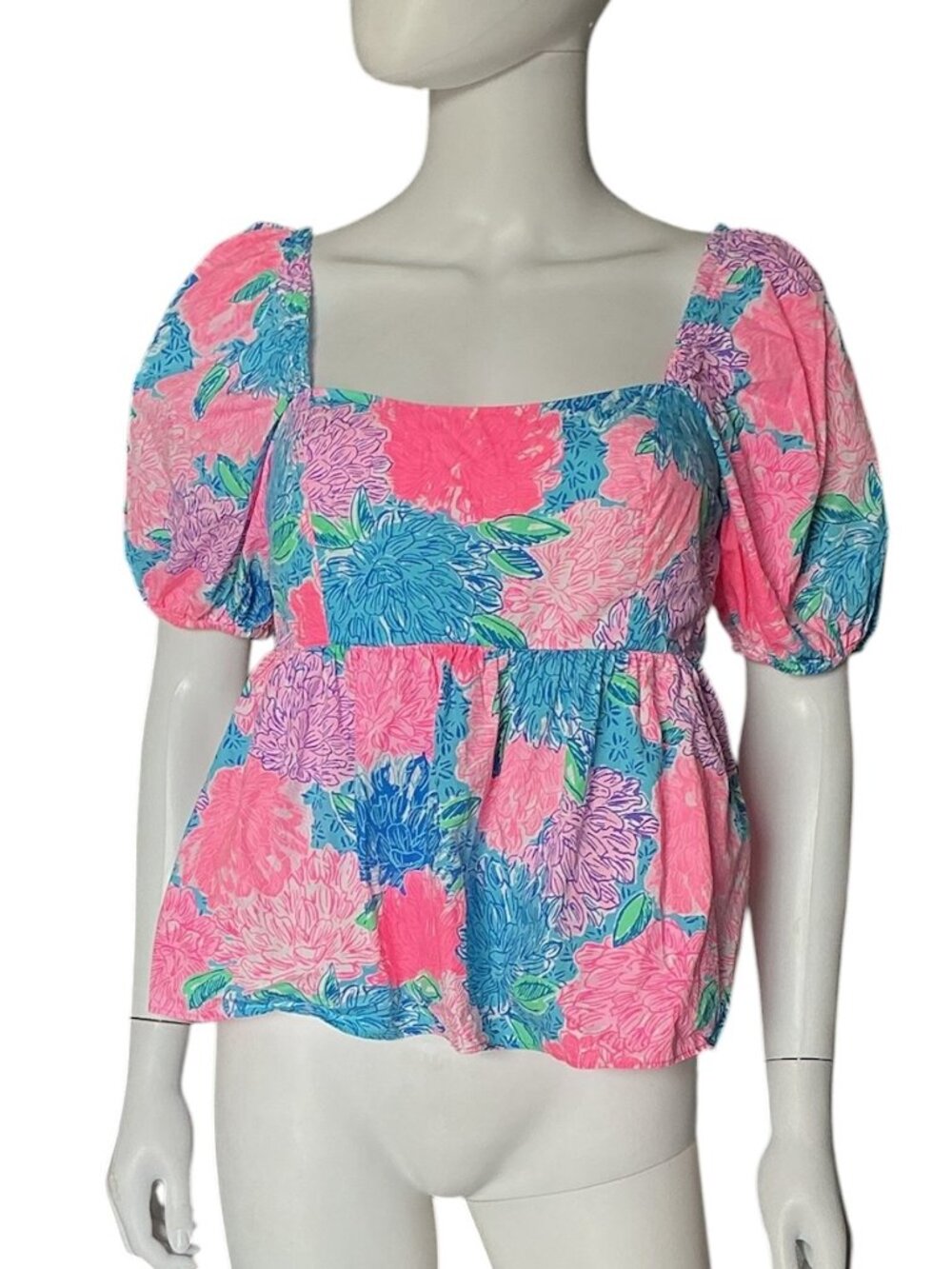 Lilly Pulitzer Kay Babydoll Top Beach House Blooms Size 2
